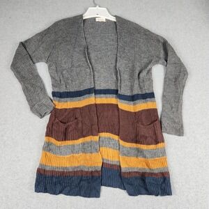 Beceel Cardigan Sweater Womens Small Gray Brown Ribbed Chunky Knitted Open Front